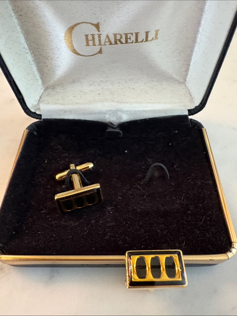 Gold and Black Rectangular Cufflinks